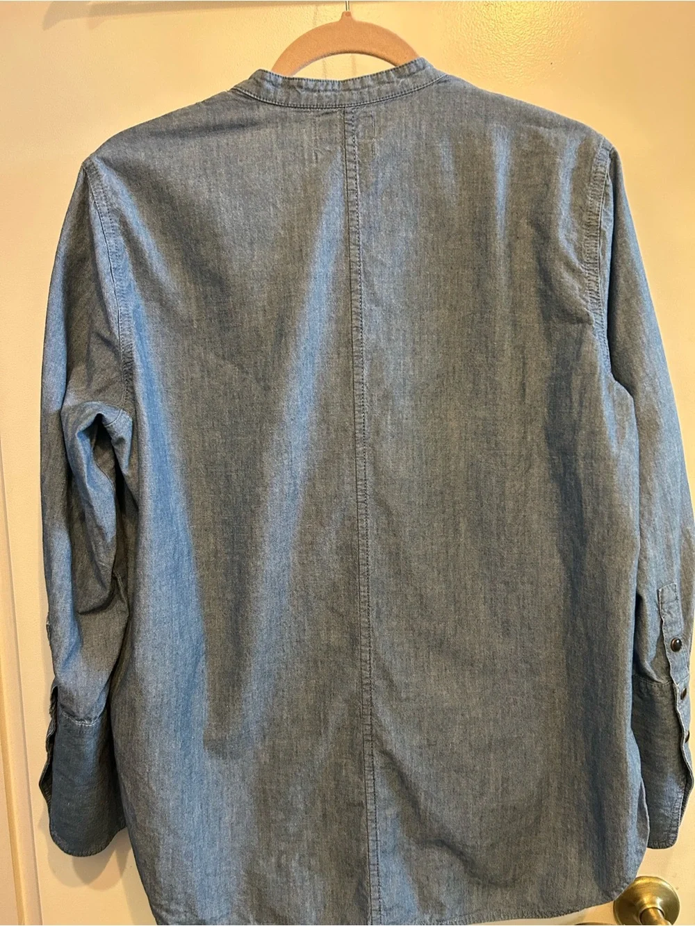 J. Crew Light Blue Pintuck Front Denim-Style Blouse